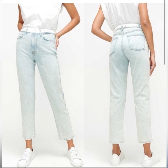 7 For All Mankind High Rise Cropped Straight with Braided Belt Jeans - Picture 1 of 15
